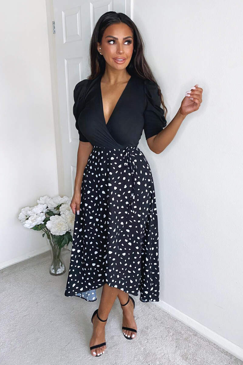 Black 2 in 1 Wrap Over Printed Dress - Swimclubus