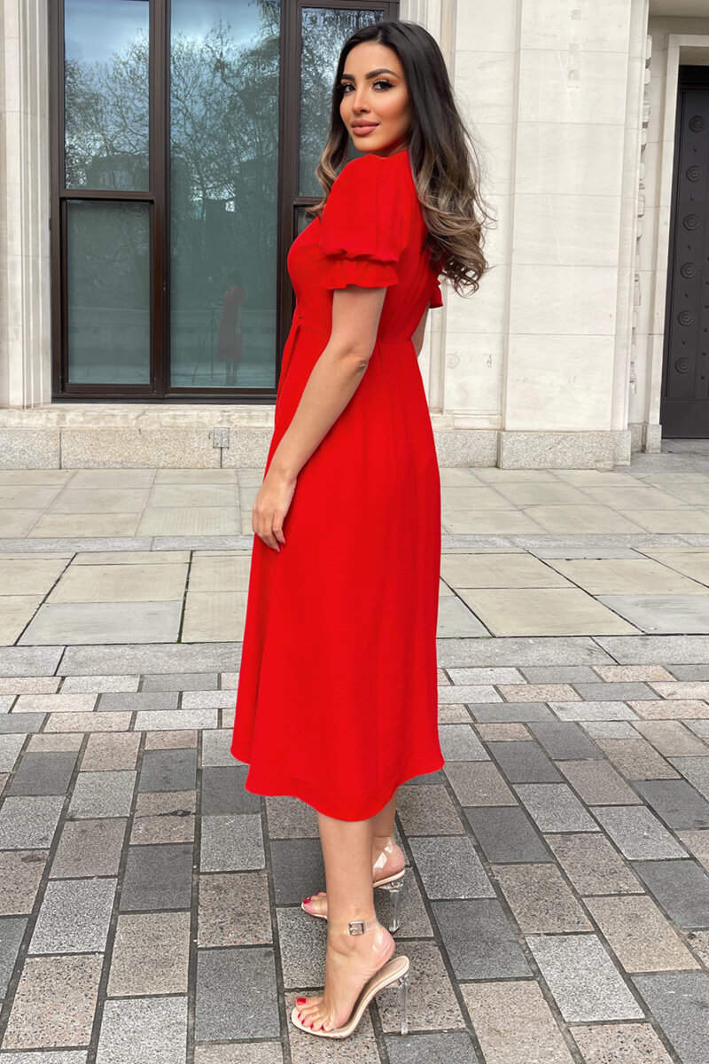Red Wrap Side Tie Midi Dress - Swimclubus