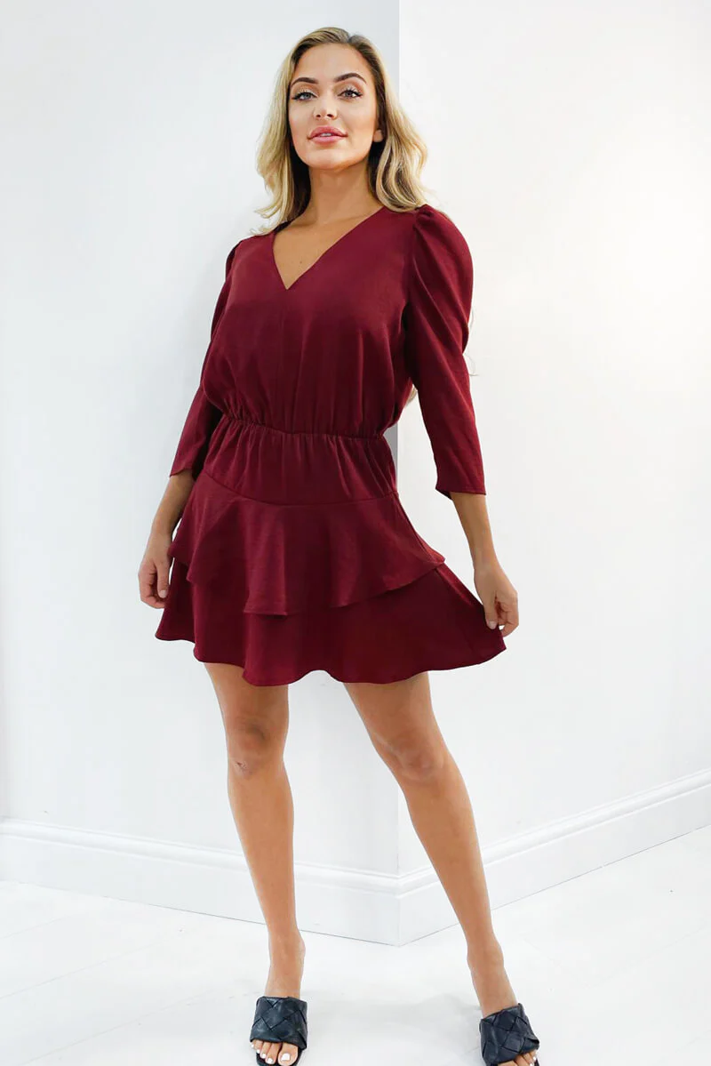Wine Tiered Mini Dress - Swimclubus