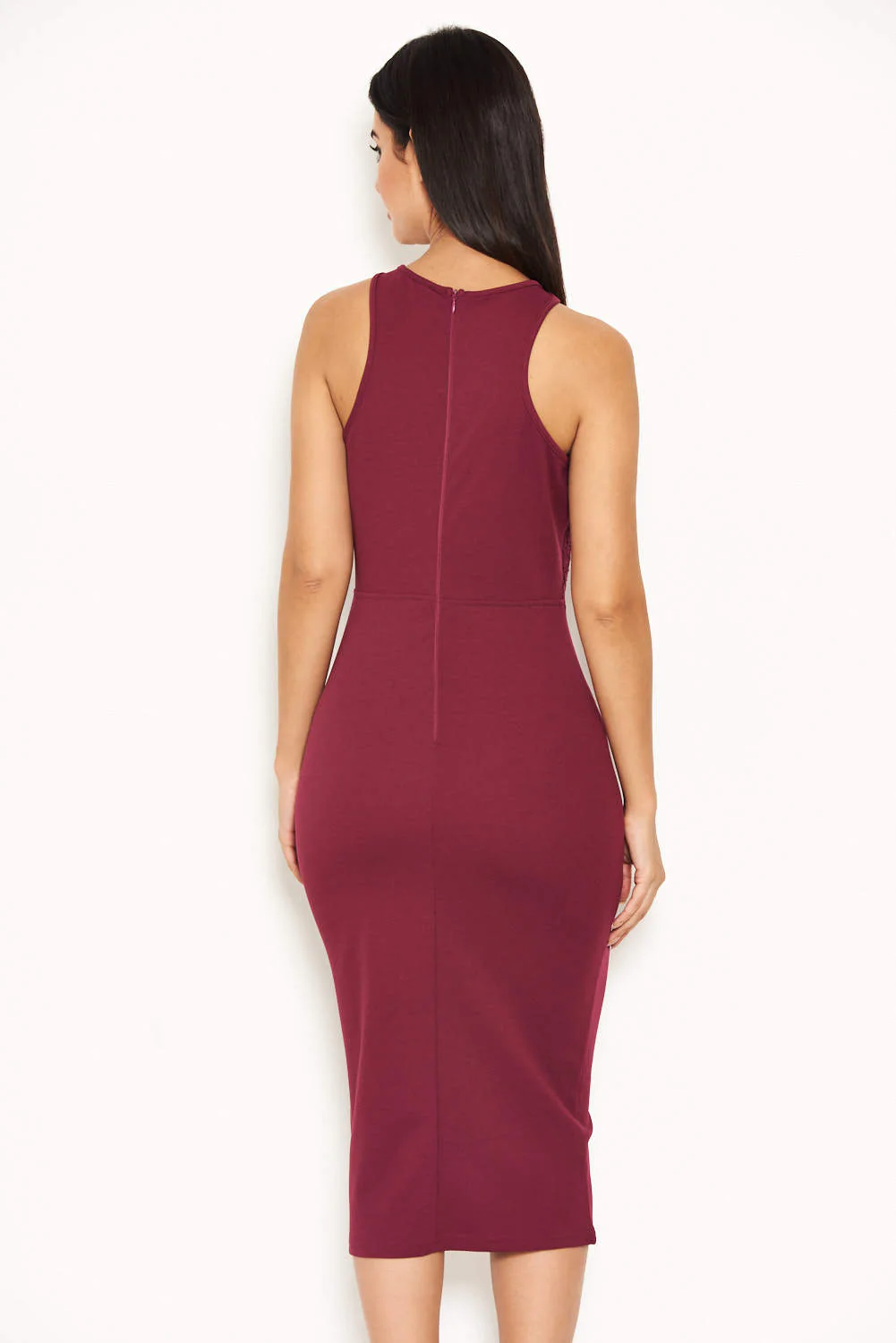 Plum Midi Dress With Lace Top - Swimclubus