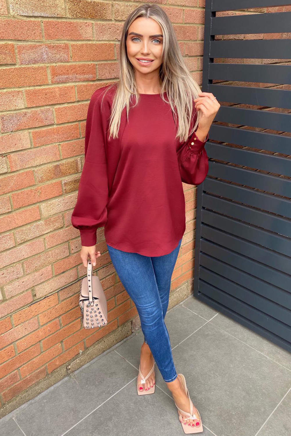 Wine Balloon Sleeve Cuff Top - Swimclubus