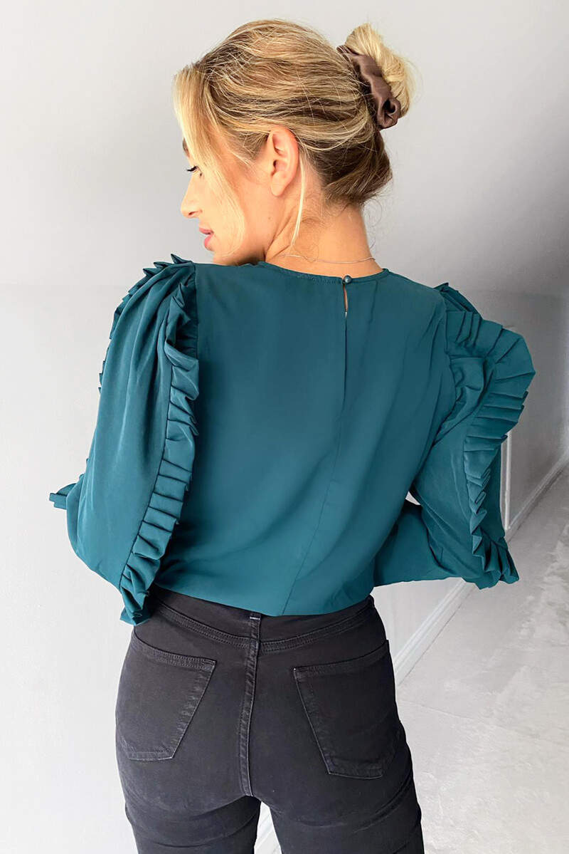 Teal Pleated Long Sleeve Top - Swimclubus