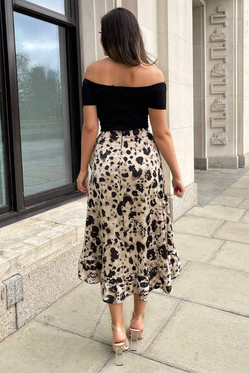 Black and Stone Printed 2 in 1 Bardot Midi Dress - Swimclubus