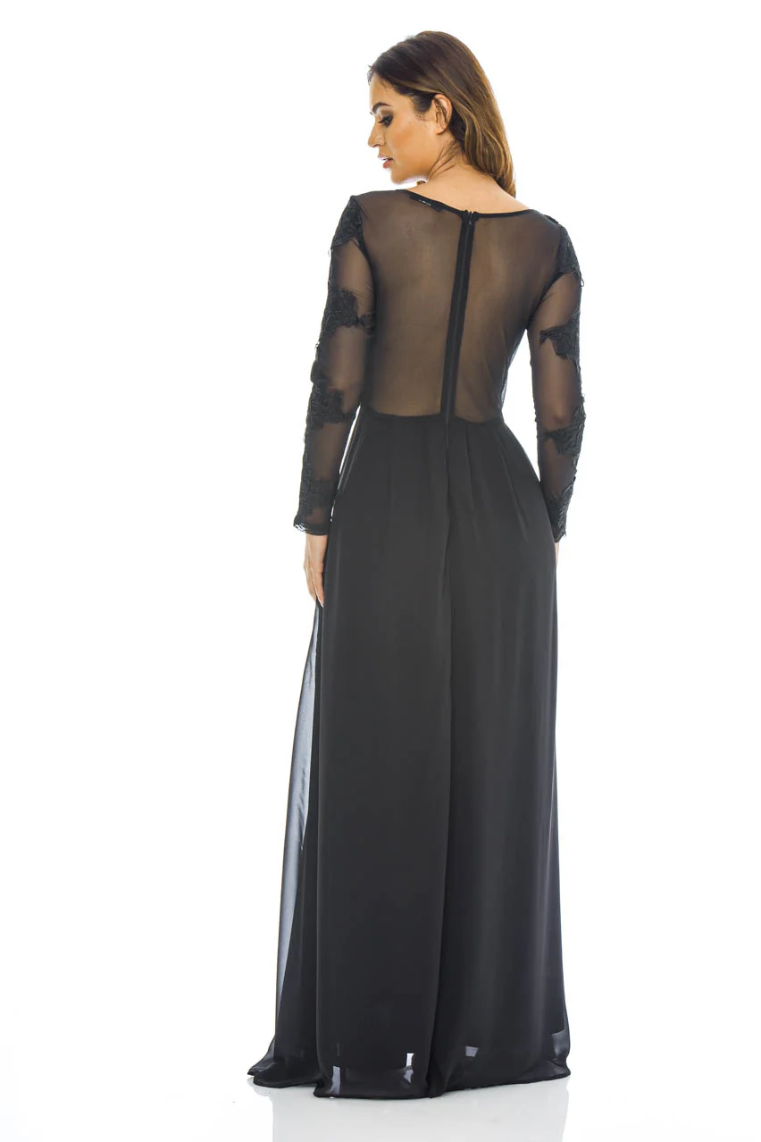 Black Long  Sleeved   Lace  Maxi Dress - Swimclubus