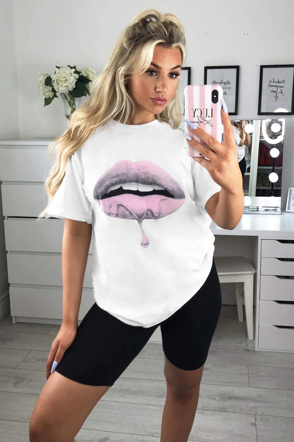 White Pink Lip T-Shirt - Swimclubus