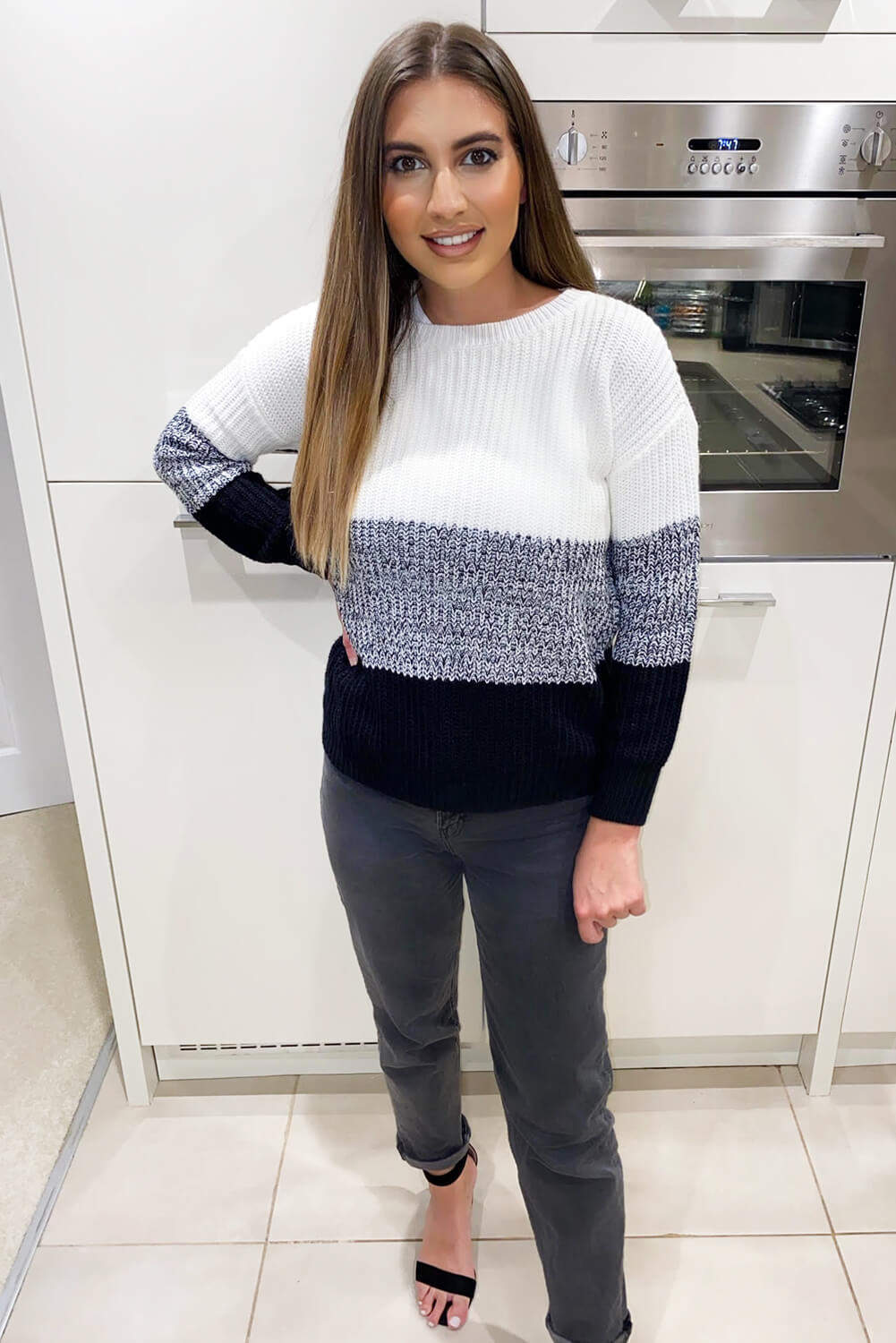 Black Colour Block Knitted Jumper - Swimclubus