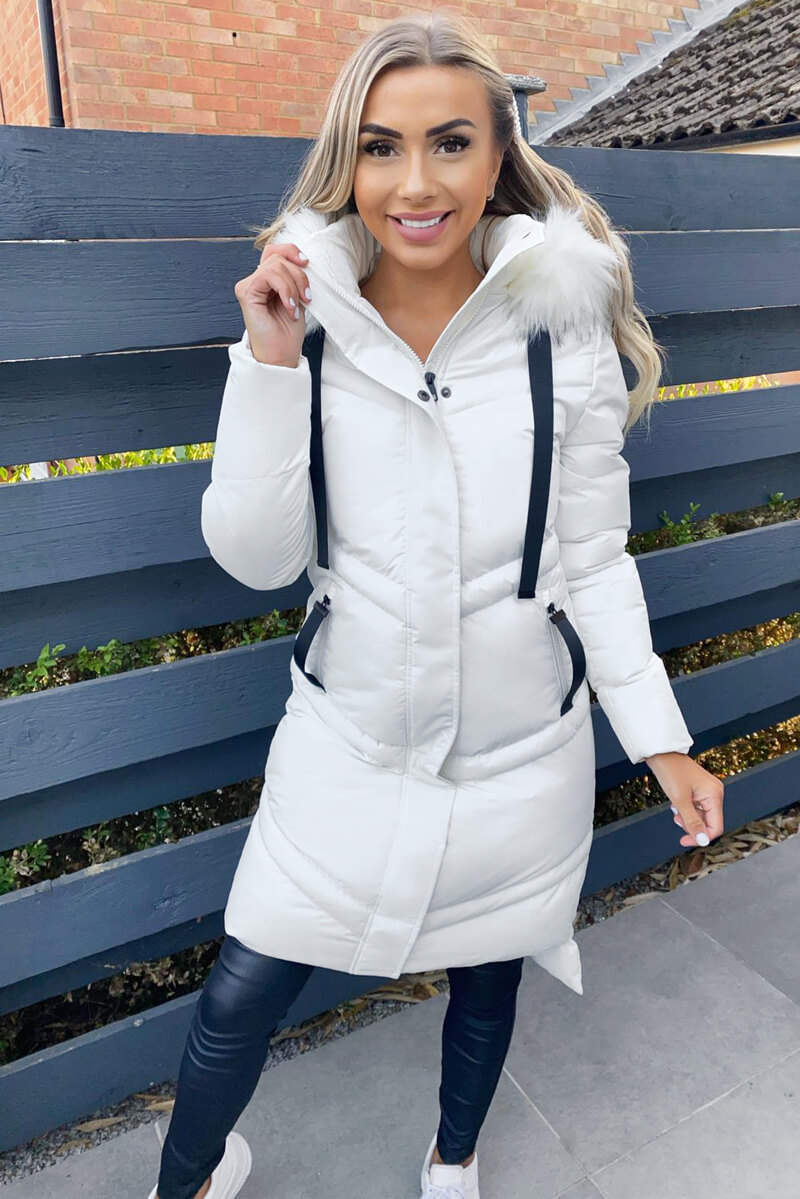 Cream Padded Longline Puffer Coat - Swimclubus