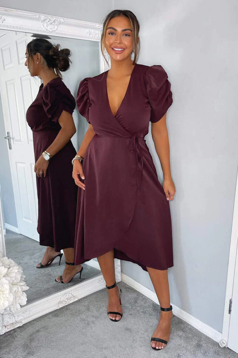 Plum Wrap Over Tie Midi Dress - Swimclubus