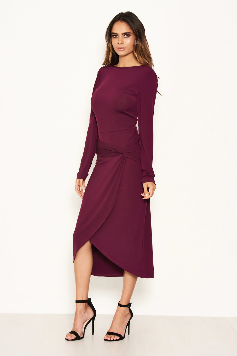 Plum Knot Front Bodycon Midi Dress - Swimclubus