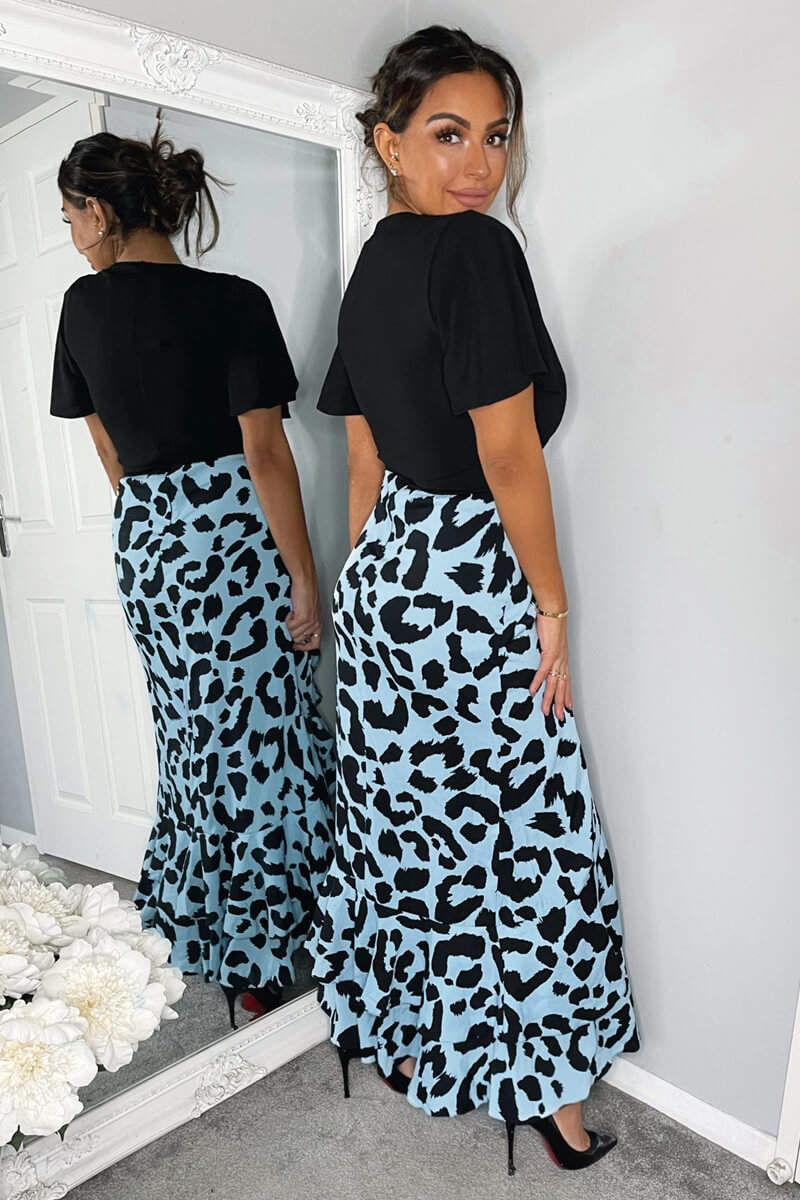 Blue Animal Printed 2 in 1 Midi Dress - Swimclubus