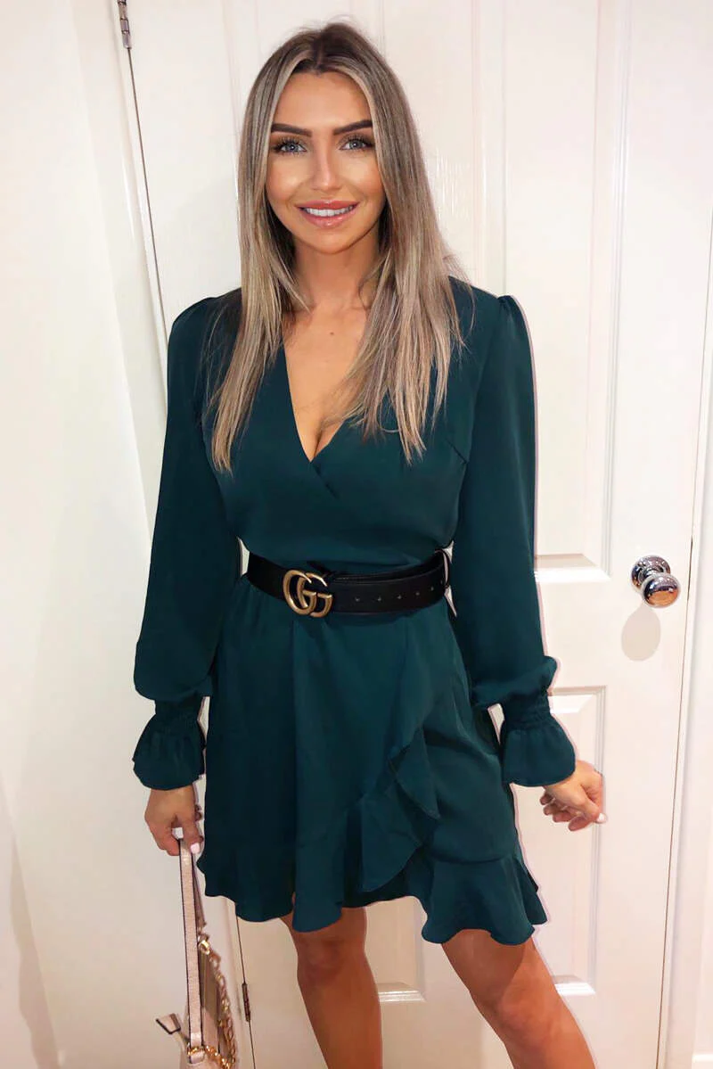 Teal Wrap Frill Hem Dress - Swimclubus