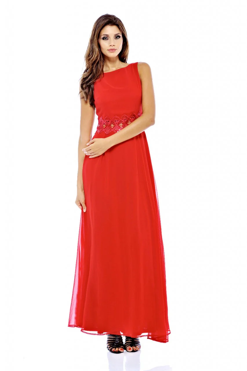 Embellished  Waist Chiffon Maxi Dress - Swimclubus