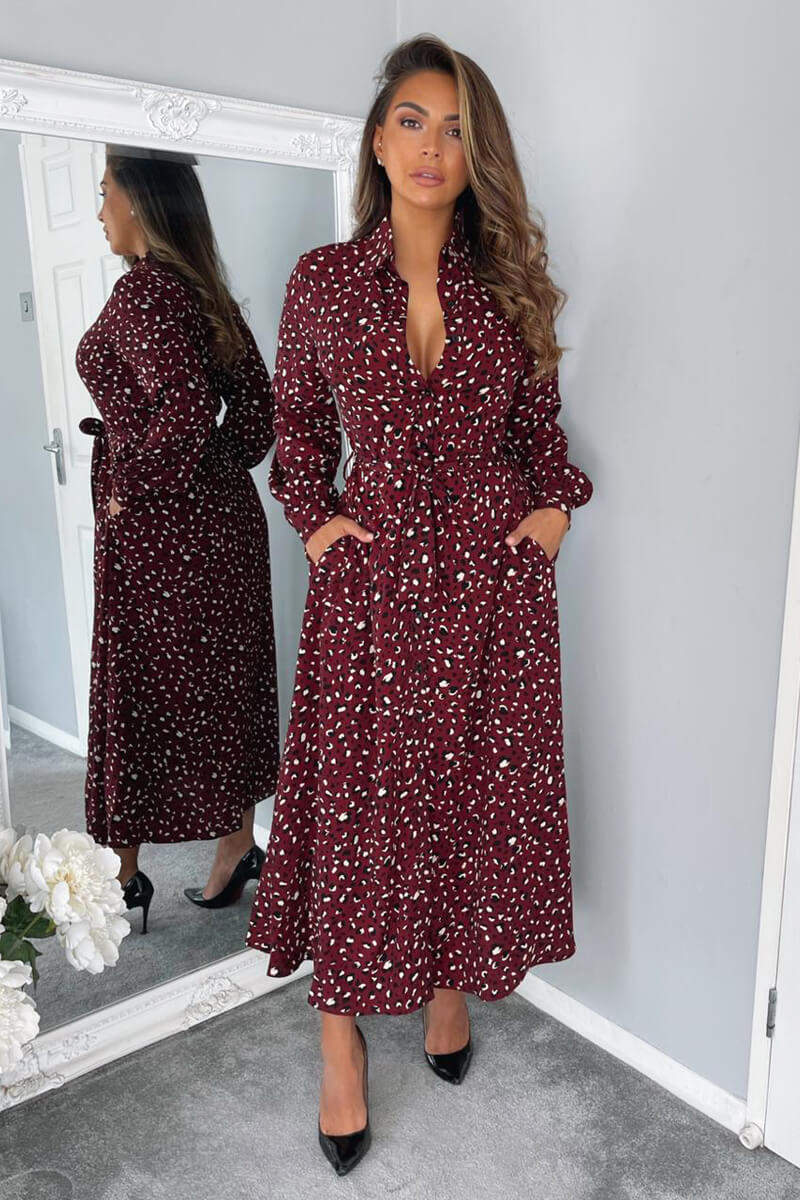 Plum Animal Print Button Up Midi Dress - Swimclubus