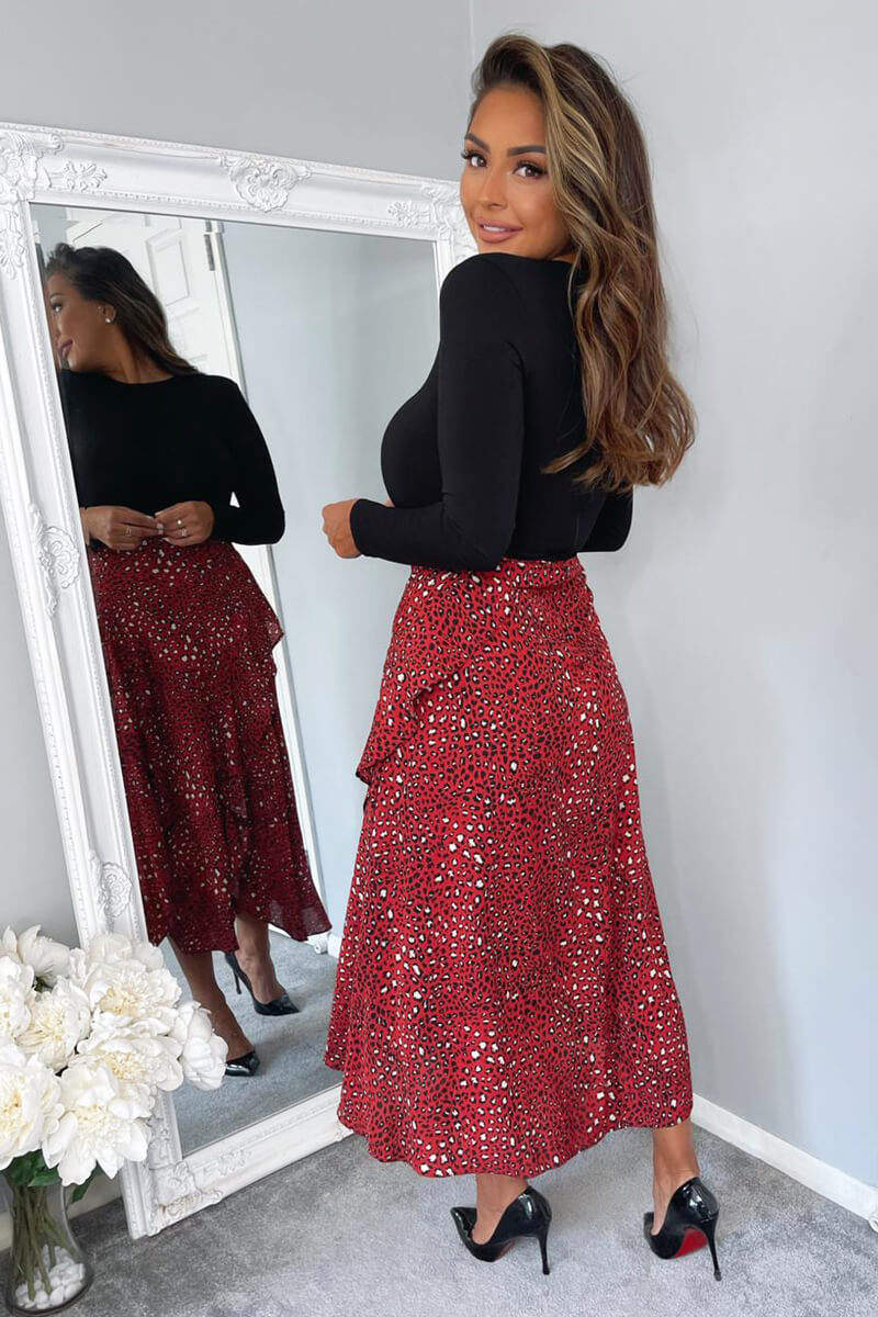 Black And Red 2 in 1 Animal Printed skirt Midi Dress - Swimclubus