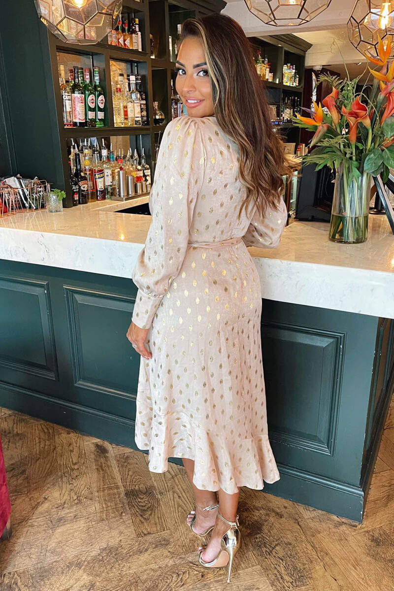 Champagne Wrap Long Sleeve Midi Dress - Swimclubus