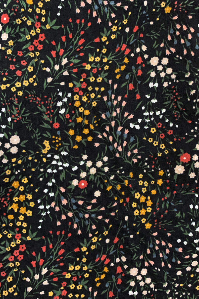 Black Ditsy Floral Flared Sleeve Pleat Dress - Swimclubus