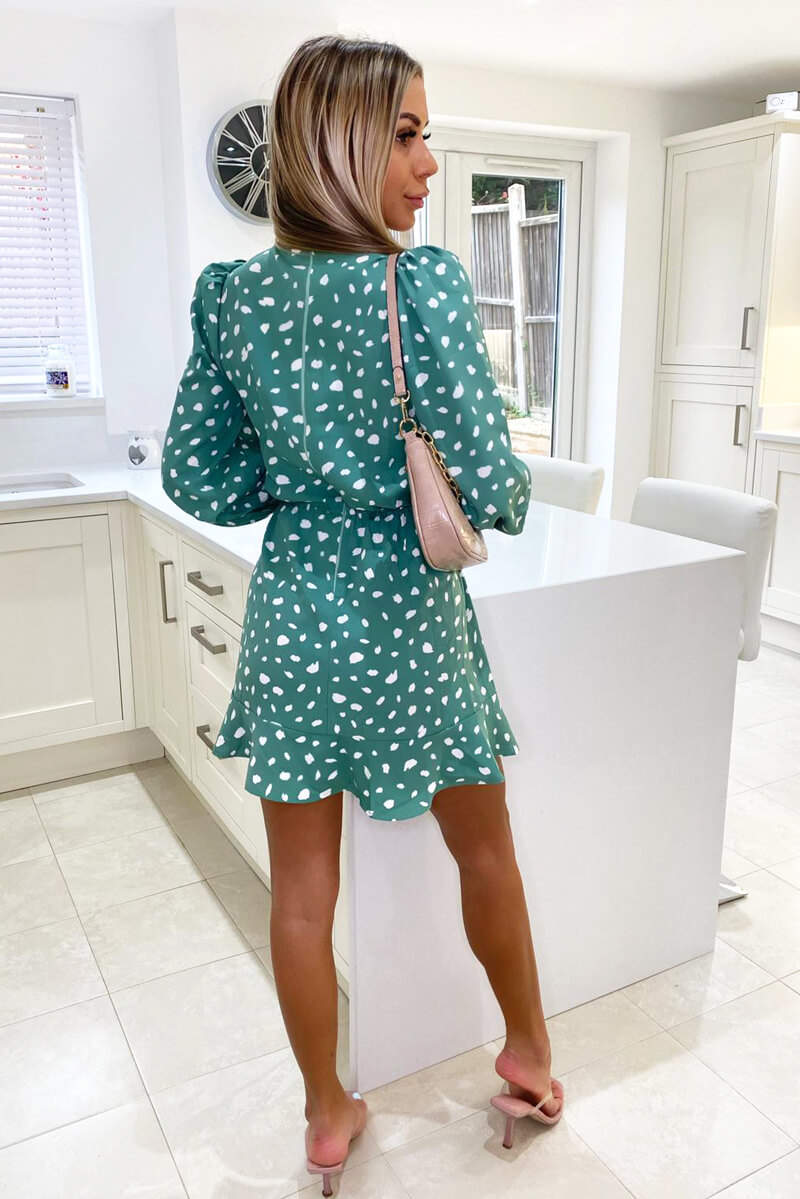 Green Printed High Neck Skater Dress - Swimclubus