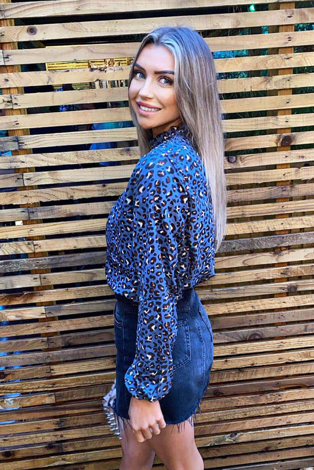 Blue Animal Print High Neck Elasticated Top - Swimclubus