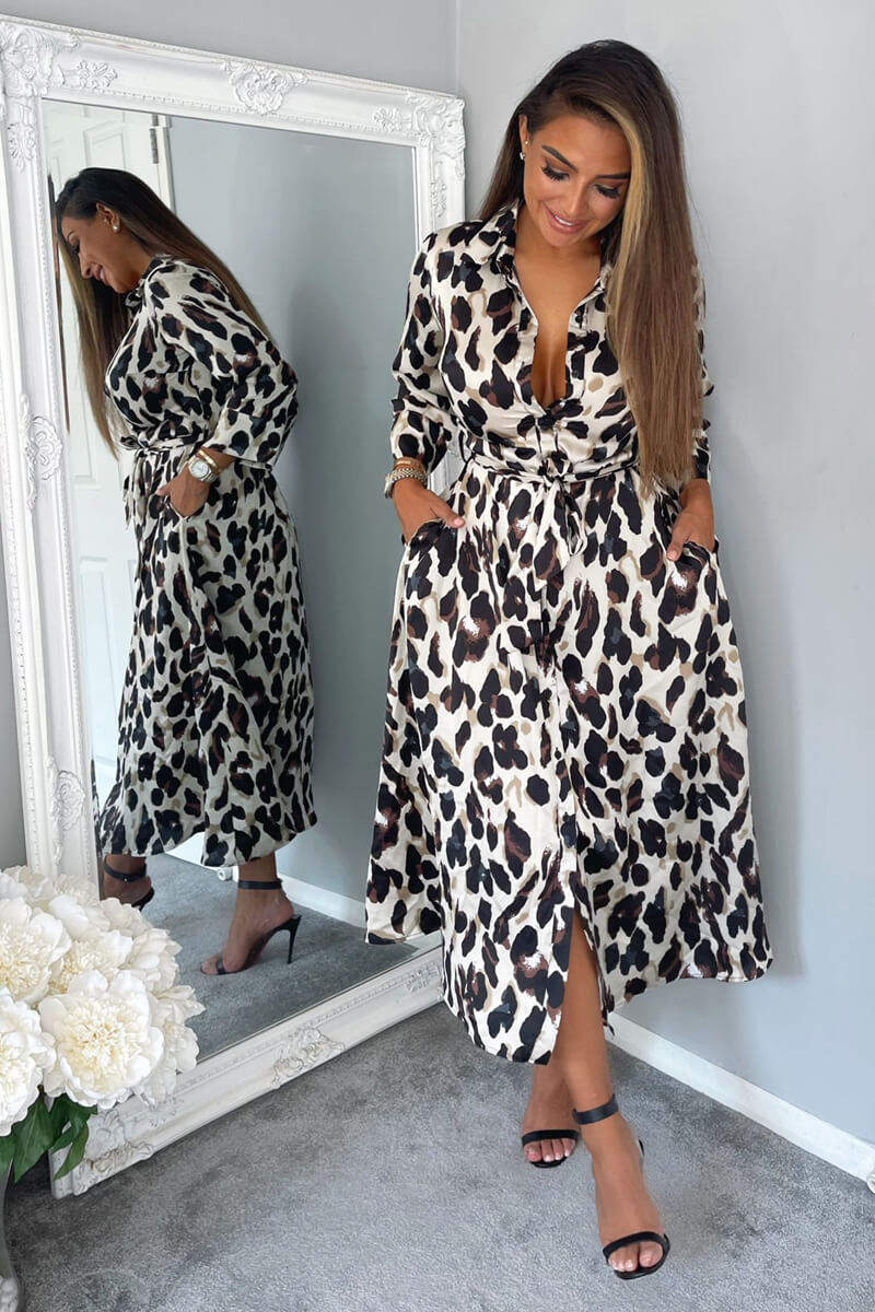 Leopard Print Button Up Midi Dress - Swimclubus