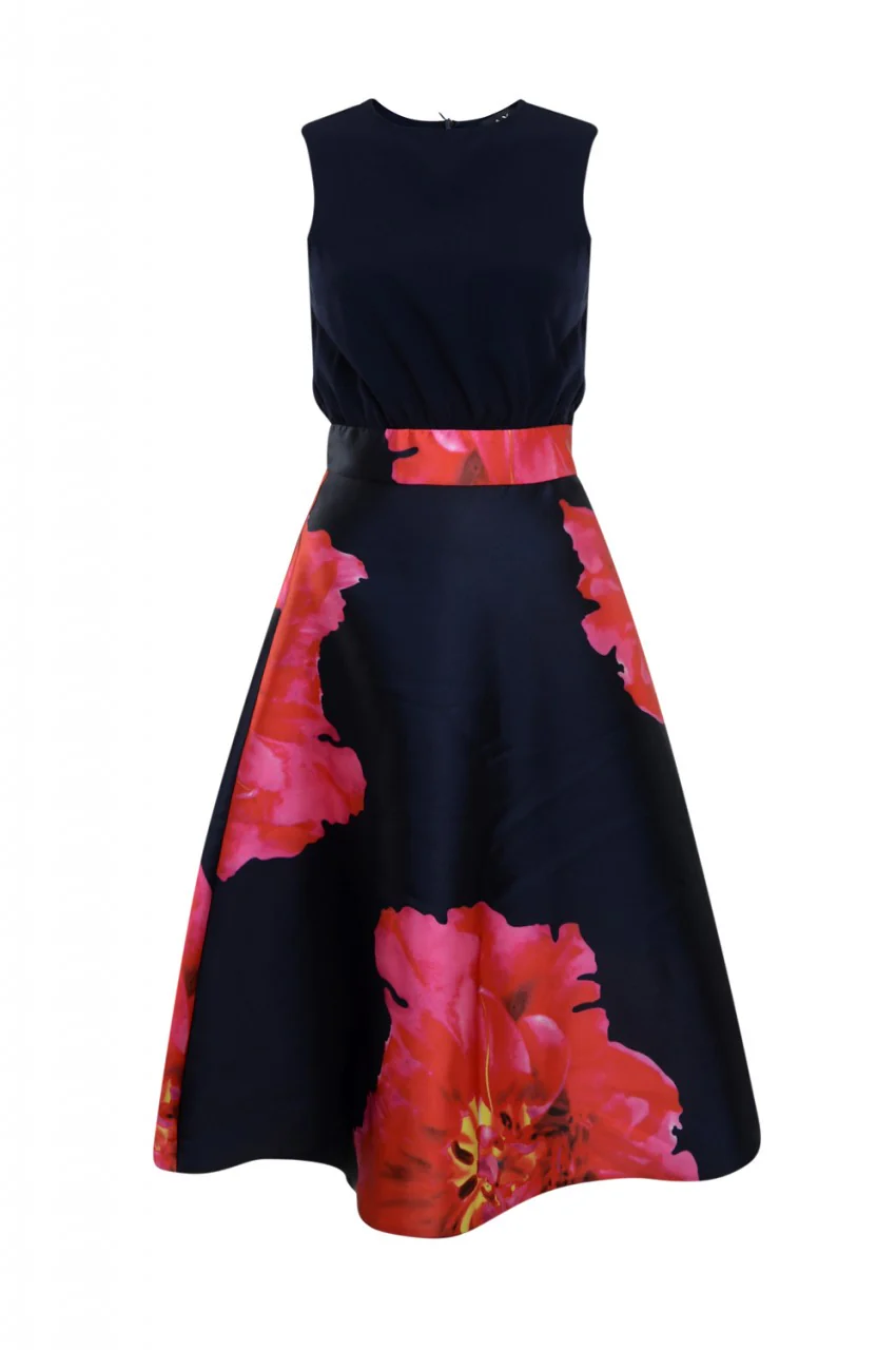 Navy 2 in 1 Floral Midi   Dress - Swimclubus