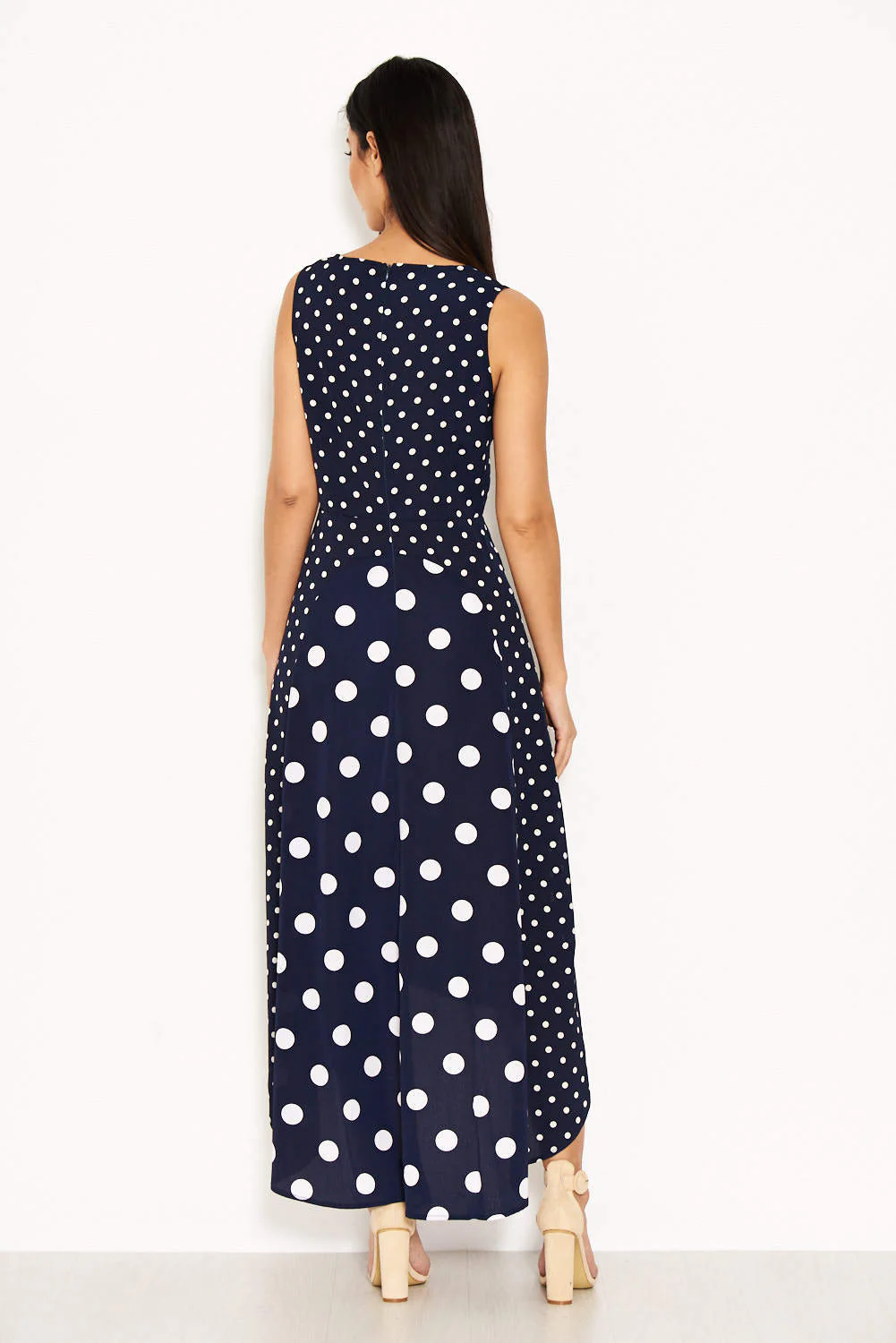 Navy Polka Dot Asymmetric Dress - Swimclubus