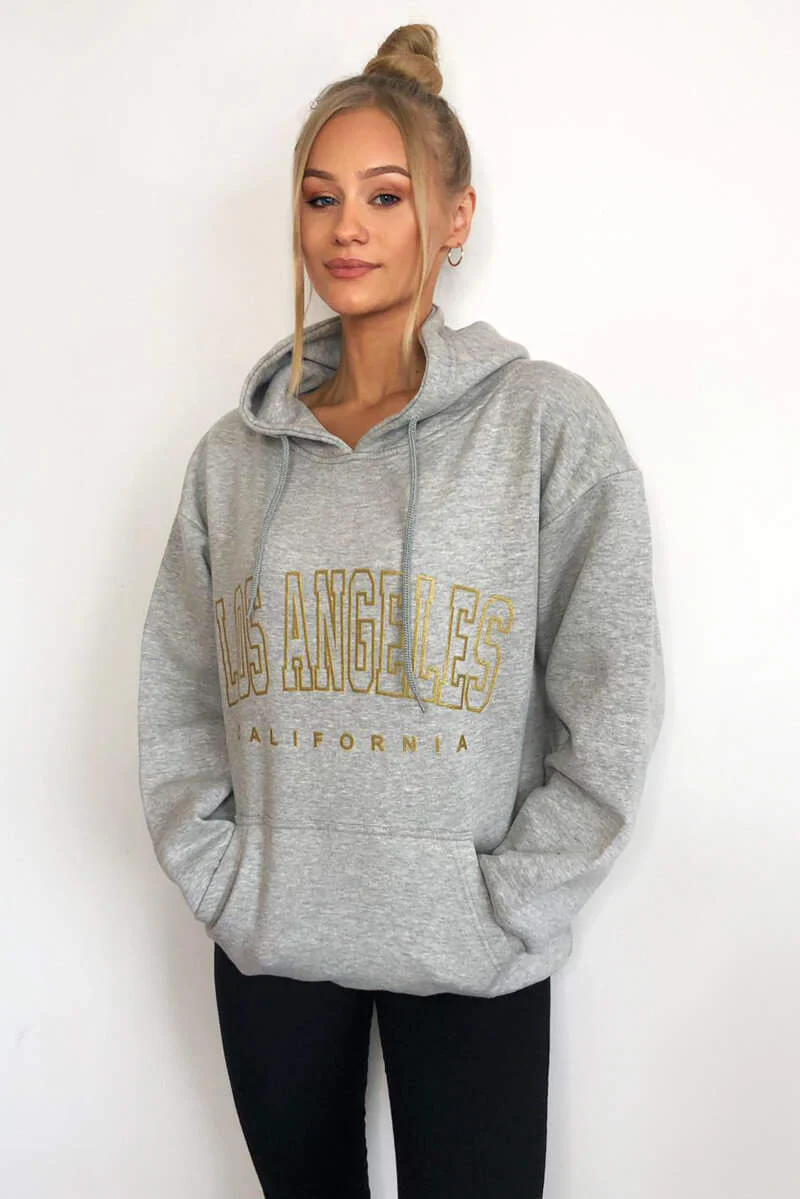 Grey LA Gold Printed Hoodie - Swimclubus