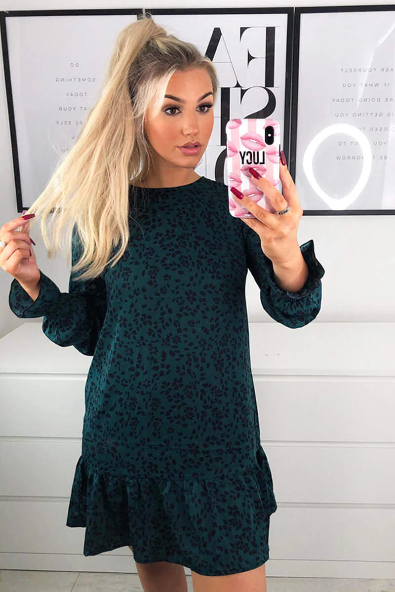 Teal Frill Hem Shift Dress - Swimclubus