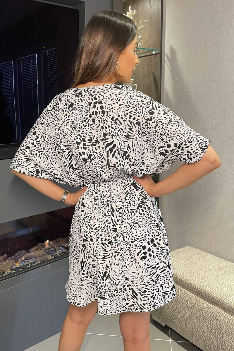 Cream Multi Print Drawstring Waist Dress - Swimclubus