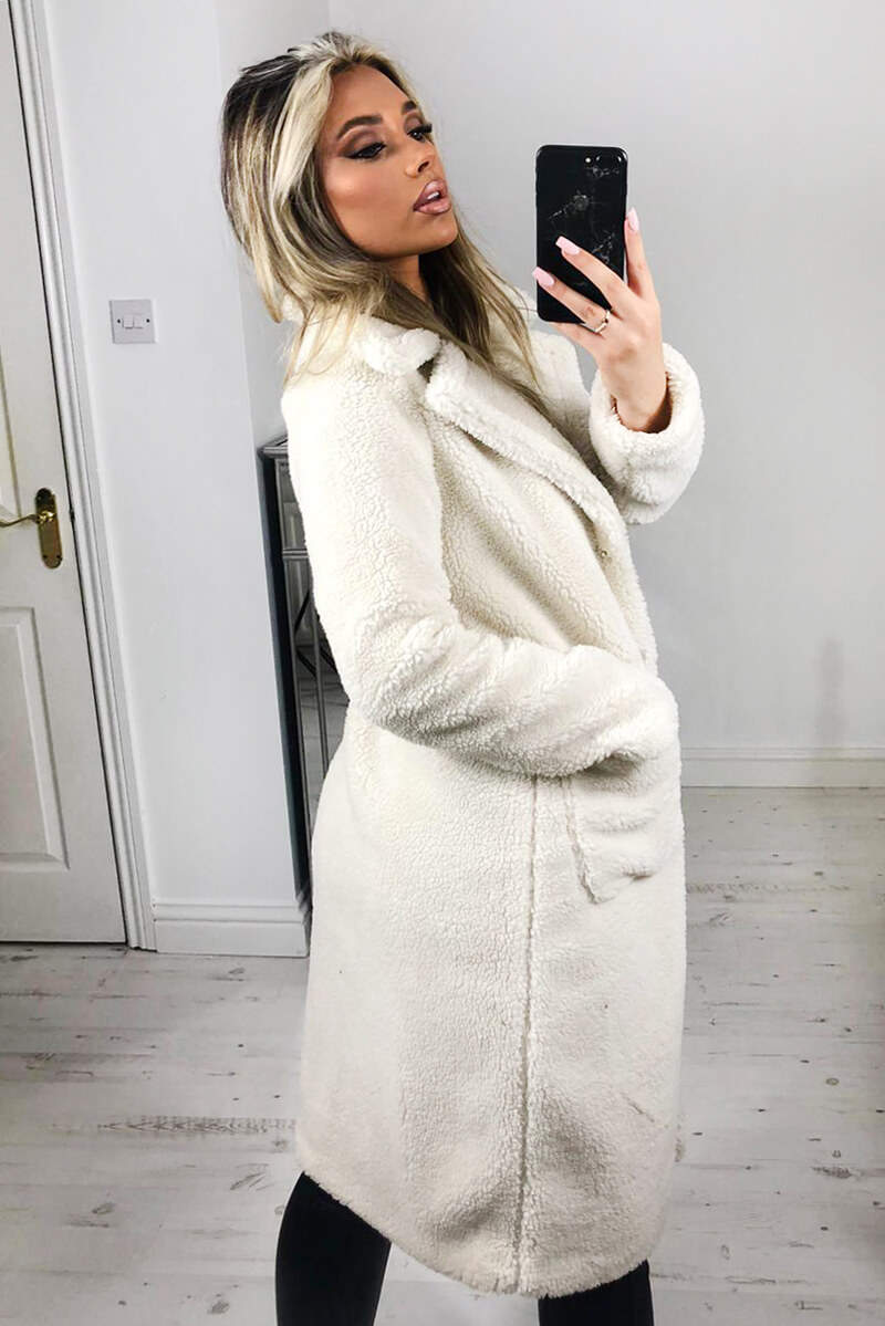 Cream Midi Teddy Coat - Swimclubus