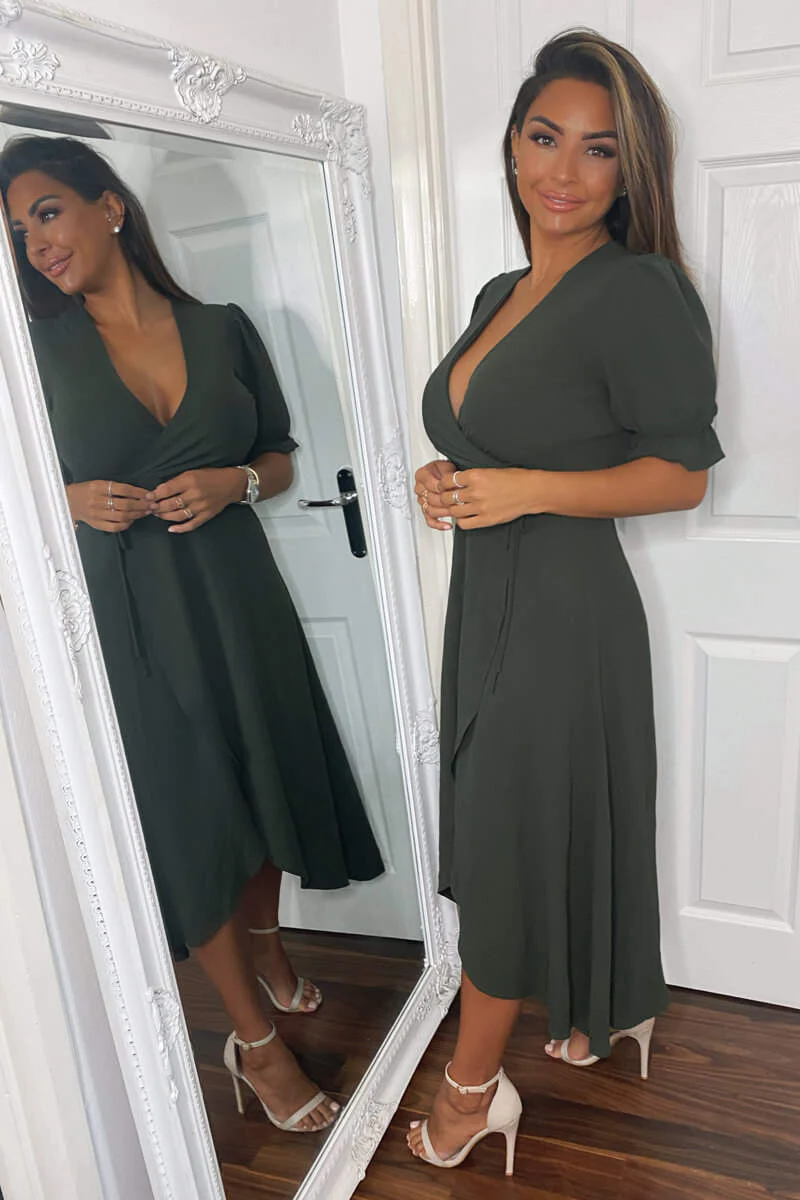 Olive Wrap Side Tie Midi Dress - Swimclubus
