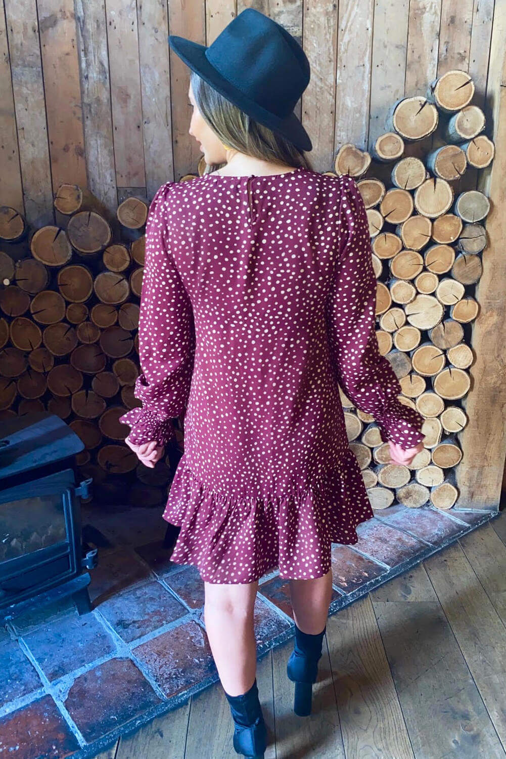 Plum Polka Dot Printed Shift Dress - Swimclubus