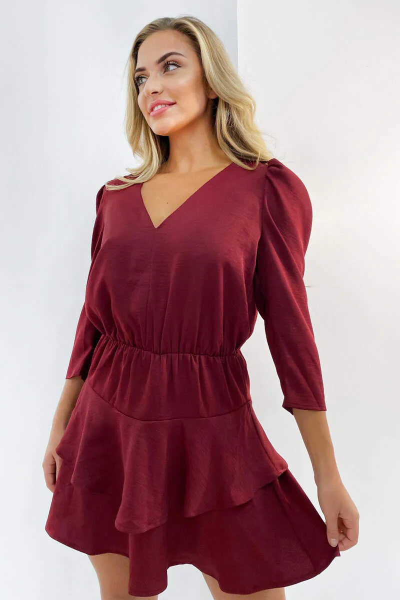 Wine Tiered Mini Dress - Swimclubus