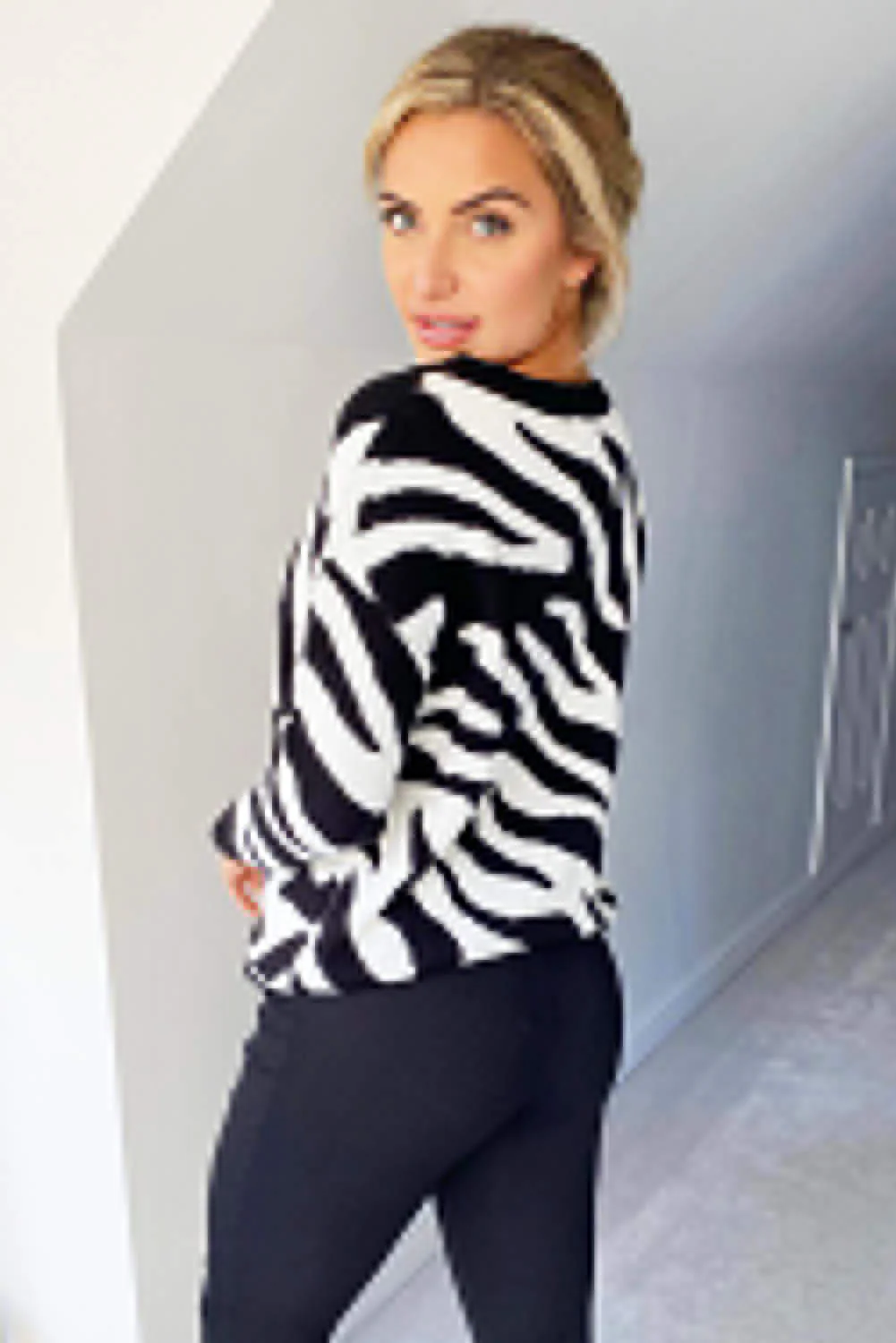 Black And White Zebra Knitted Jumper - Swimclubus