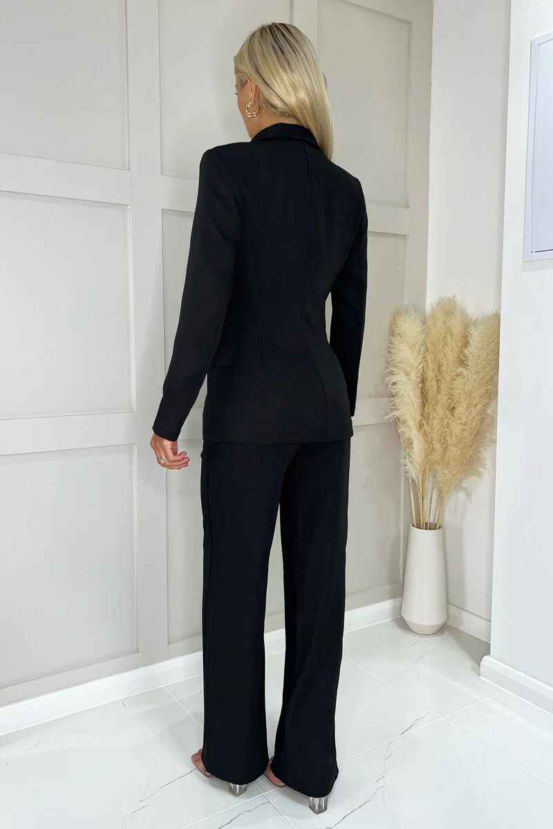 Black Diamante Button Blazer - Swimclubus