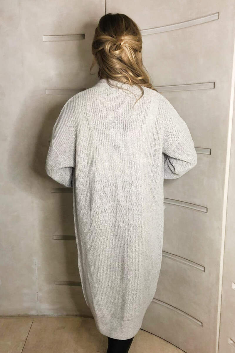 Grey Oversized Midi Length Cardigan - Swimclubus