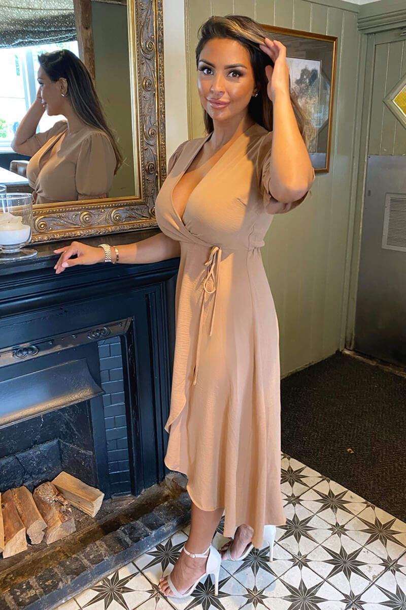 Mocha Wrap Side Tie Midi Dress - Swimclubus