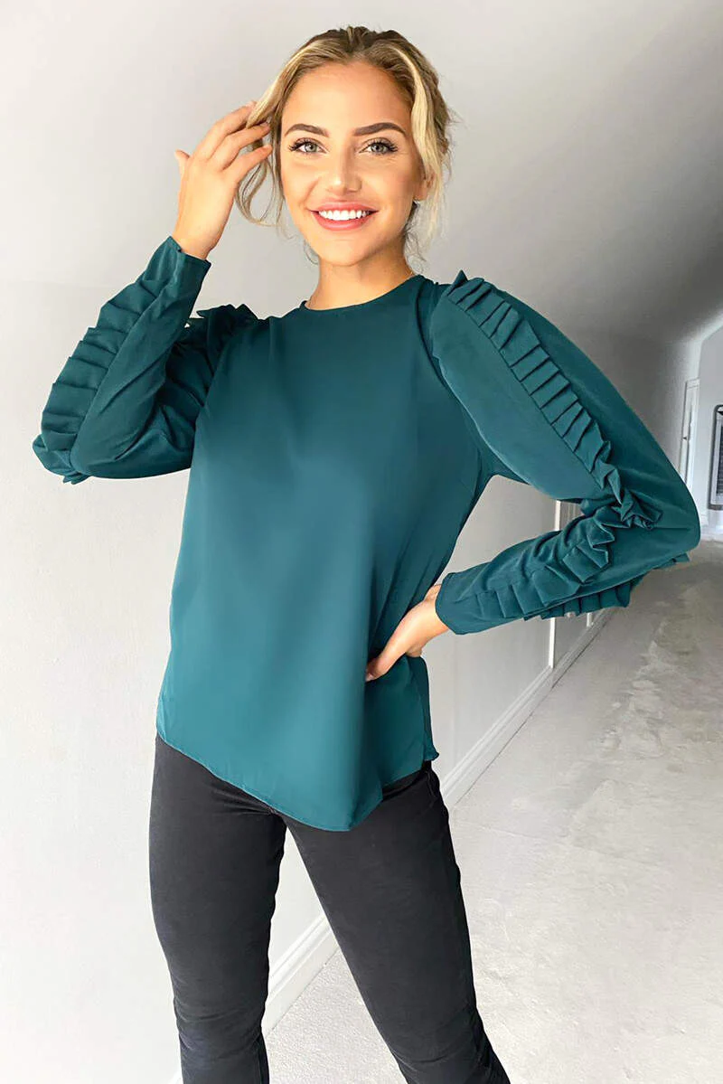 Teal Pleated Long Sleeve Top - Swimclubus