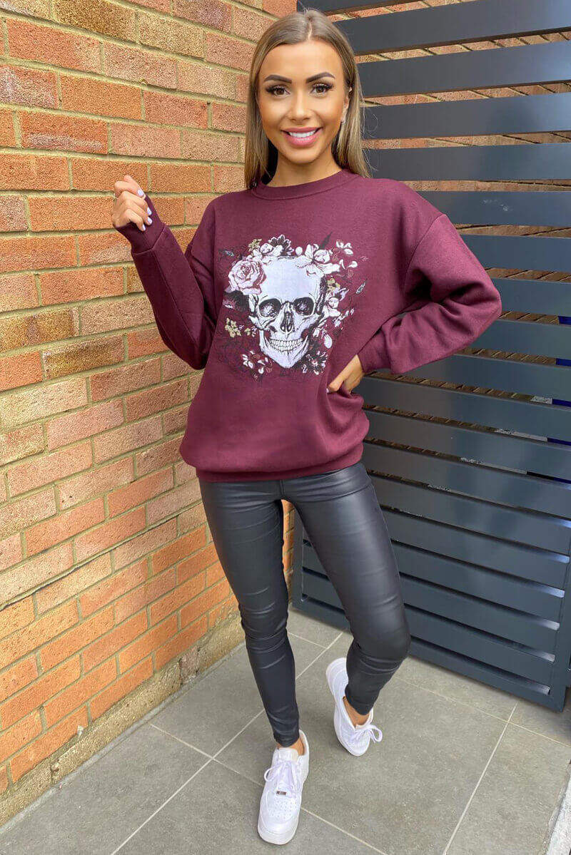 Wine Skull Print Sweatshirt - Swimclubus
