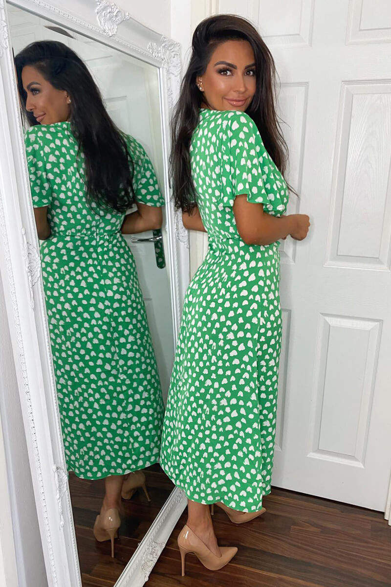 Green Heart Print Midi Dress - Swimclubus