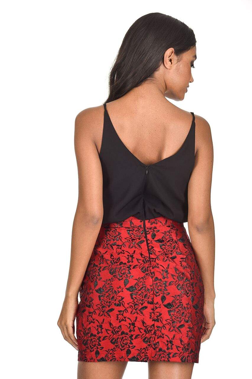 Black/Red Floral Two In One Dress - Swimclubus