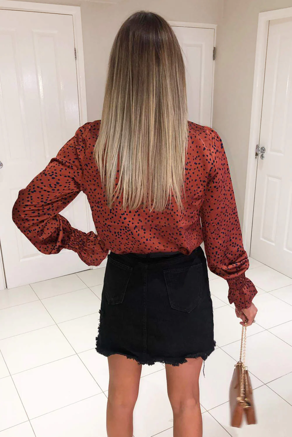 Rust Spotty High Neck Elasticated Top - Swimclubus