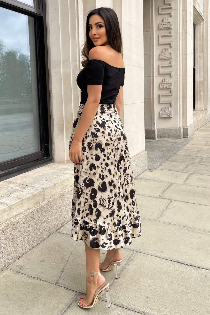 Black and Stone Printed 2 in 1 Bardot Midi Dress - Swimclubus