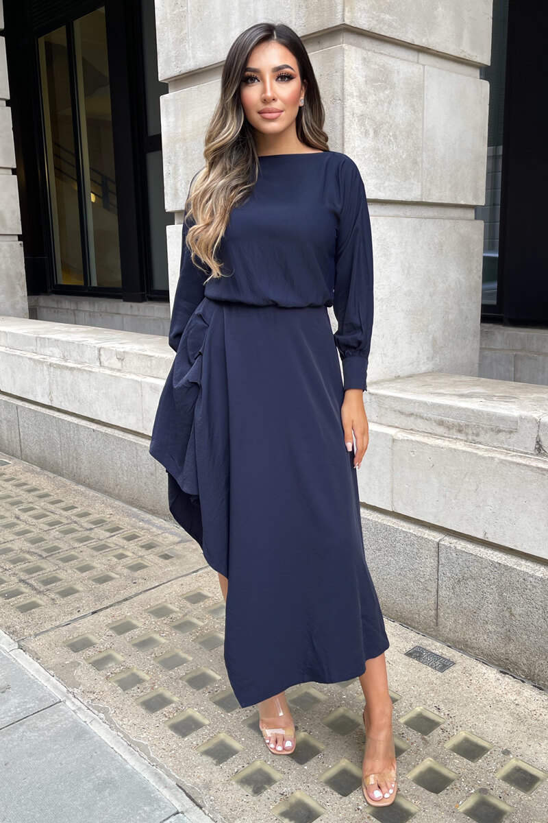 Navy High Low Skirt Midi Dress - Swimclubus