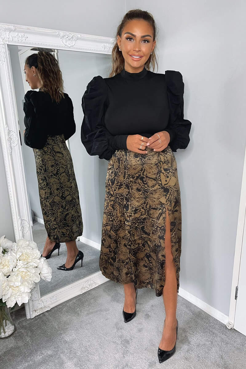 Black Butterfly Printed Skirt 2 in 1 Midi Dress - Swimclubus