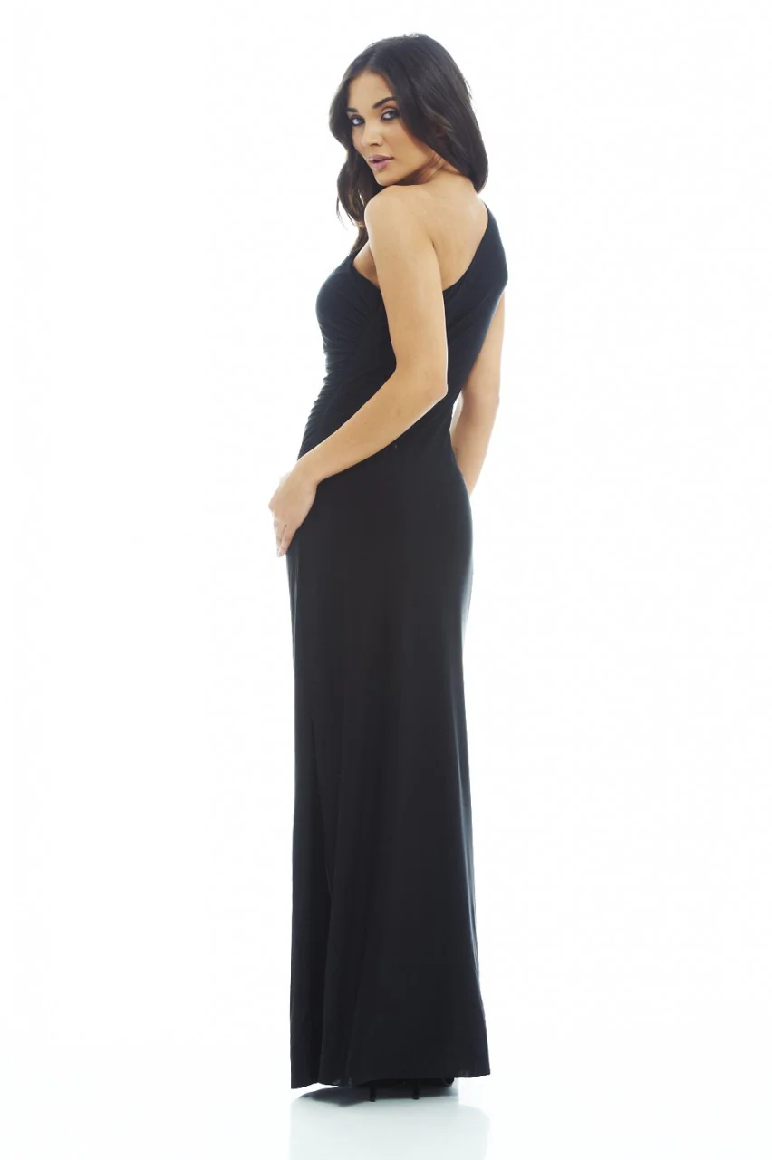 One Shoulder Leg Split  Slinky Maxi Dress - Swimclubus