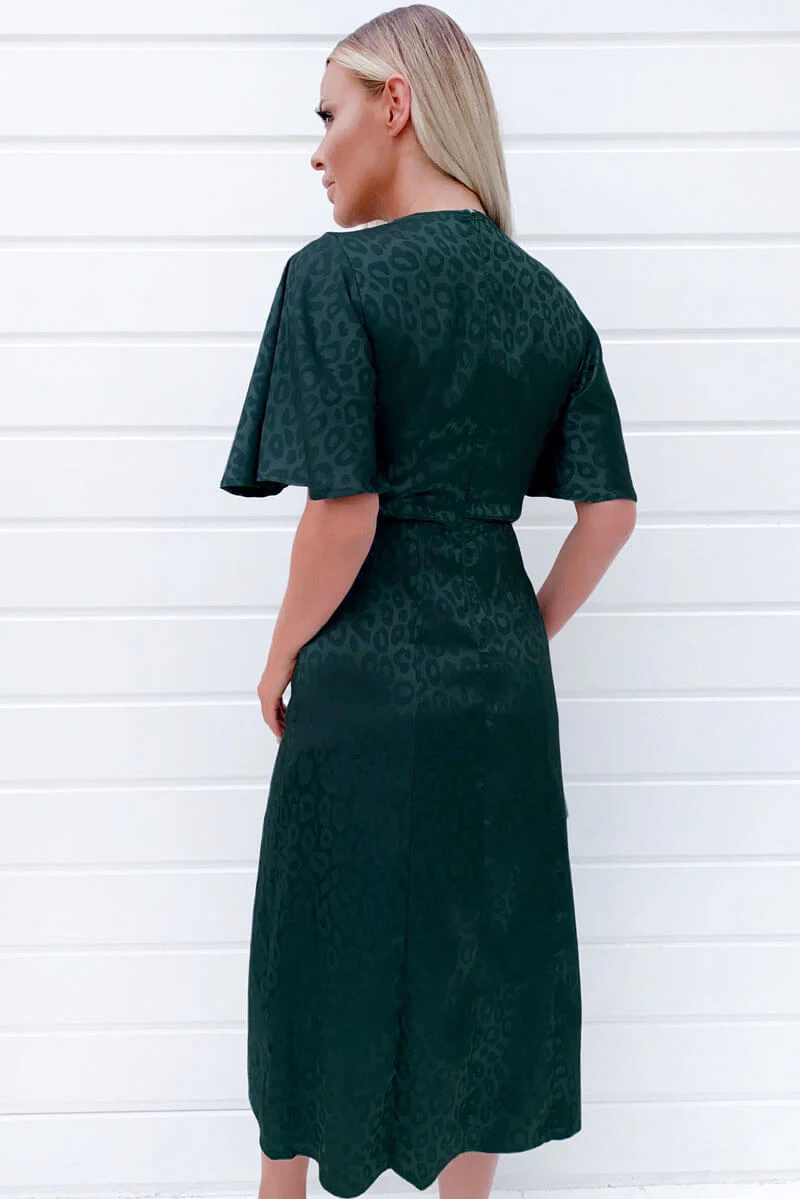 Teal Leopard Print Satin Midi Dress - Swimclubus