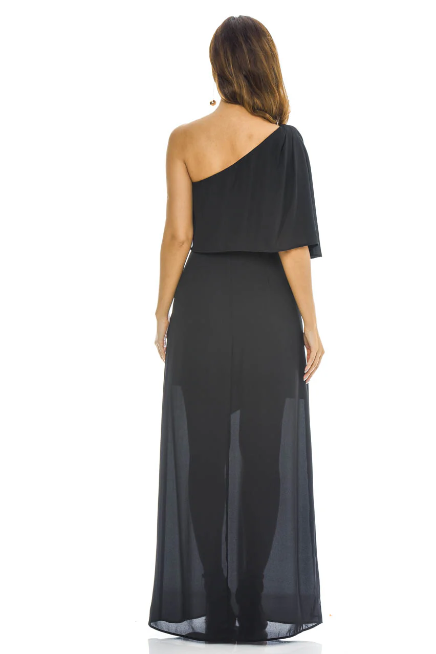 Black One Shoulder Maxi    Dress - Swimclubus