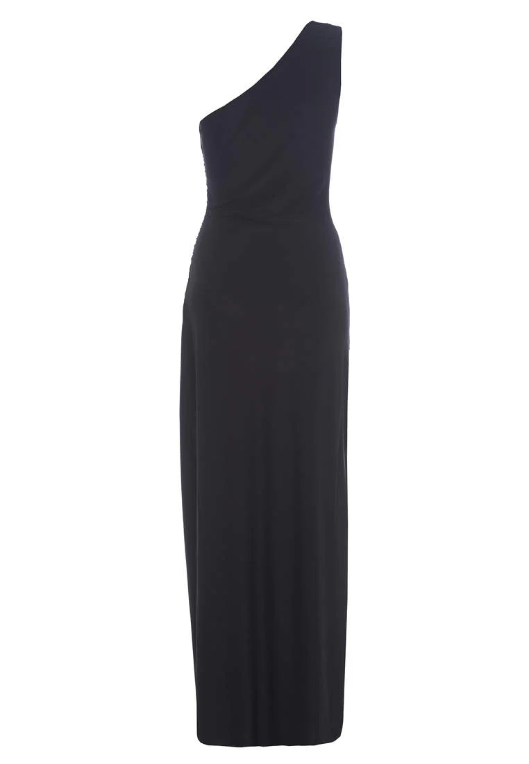 One Shoulder Leg Split  Slinky Maxi Dress - Swimclubus
