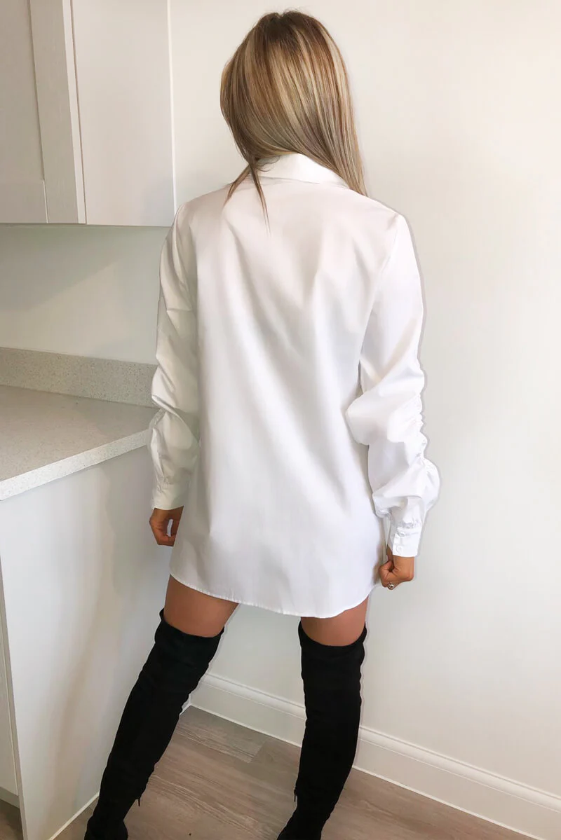 White Elasticated Sleeve Button up Dress - Swimclubus