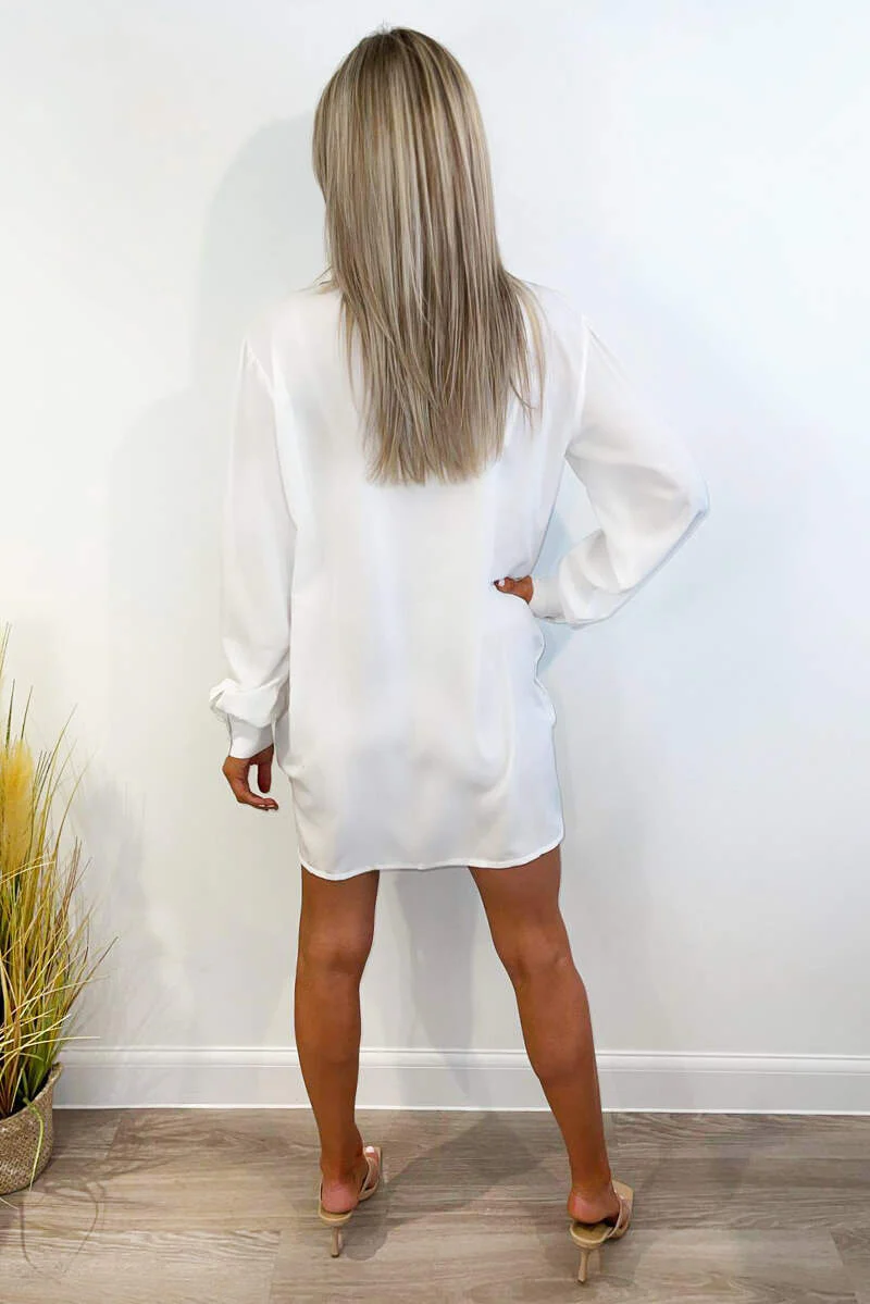 White Ruched Front Shirt Dress - Swimclubus